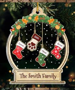 Lovely Stockings Hanging Family Personalized Custom Ornament Acrylic Snow Globe Shaped Christmas Gift For Family Members