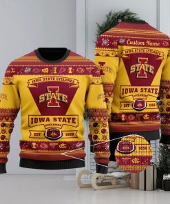 Lowa State Cyclones Football Team Logo Ugly Christmas Sweater Custom Name Christmas For Fans