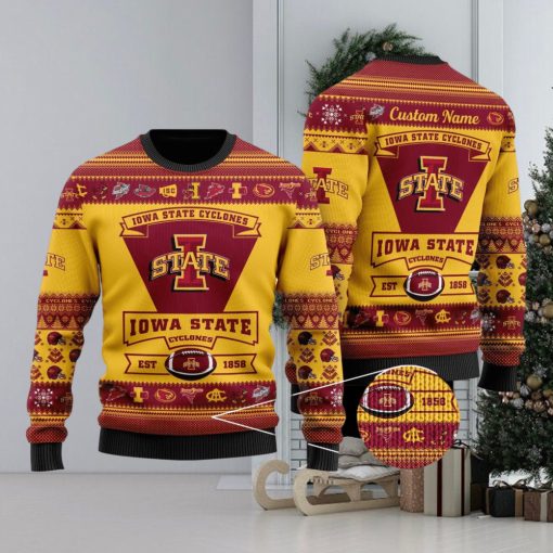 Lowa State Cyclones Football Team Logo Ugly Christmas Sweater Custom Name Christmas For Fans