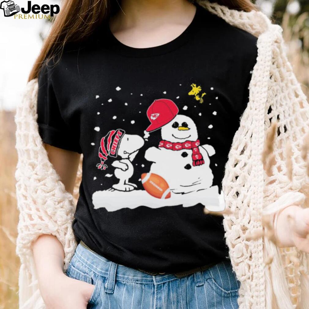 Peanuts Snoopy And Woodstock Snowman Kansas City Chiefs Christmas Shirt