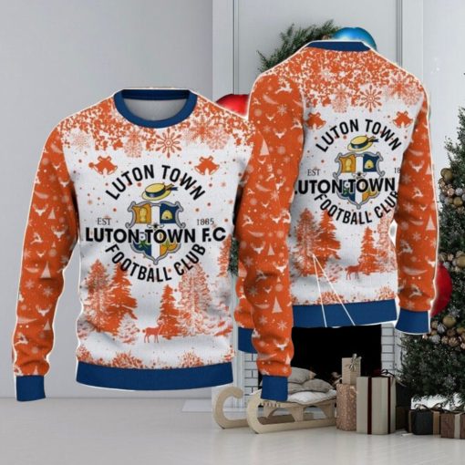 Luton Town FC Big Logo Pine Trees Big Fans Gift Christmas Sweater For Men And Women