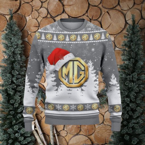 MG Car Logo Wearing Santa Hat Christmas Gift Ugly Christmas Sweater For Men And Women Gift