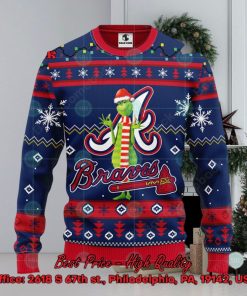 MLB Atlanta Braves Grinch Santa Hat Ugly Christmas Sweater