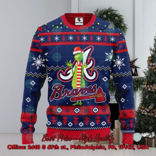 MLB Atlanta Braves Grinch Santa Hat Ugly Christmas Sweater