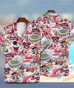 MLB Atlanta Braves Hawaiian Shirt Baseball Pattern, White Background Design