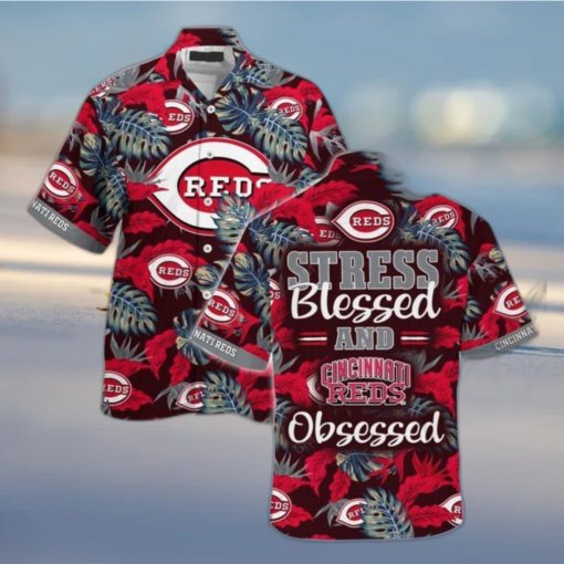 MLB Cincinnati Reds Hawaiian Shirt Stress Blessed Obsessed Aloha Beach Trip Gift