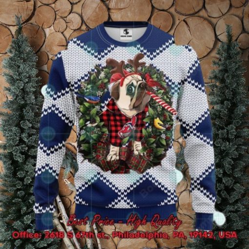 MLB Cleveland Guardians Pug Candy Cane Ugly Christmas Sweater