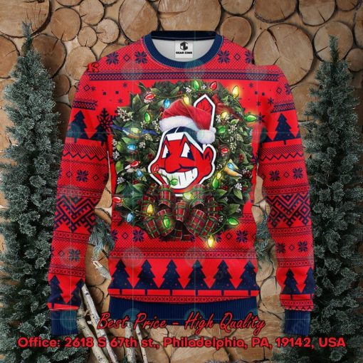 MLB Cleveland Guardians Santa Hat Christmas Circle Ugly Christmas Sweater