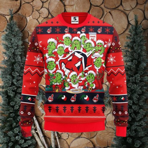 MLB Cleveland Indians Cute 12 Grinch Face Xmas Day Ugly Christmas Sweater Sport Fans Men And Women Christmas Gift