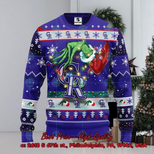 MLB Colorado Rockies Grinch Hand Christmas Light Ugly Christmas Sweater