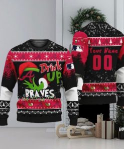 MLB Grinch Drink Up Atlanta Braves Customs Knitting Pattern Ugly Christmas Holiday Sweater