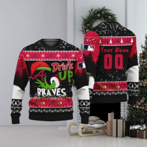 MLB Grinch Drink Up Atlanta Braves Customs Knitting Pattern Ugly Christmas Holiday Sweater