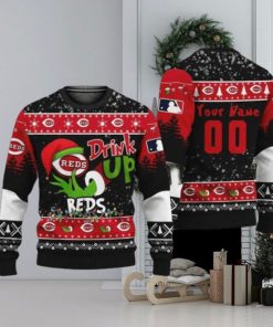 MLB Grinch Drink Up Cincinnati Reds Custom Ugly Christmas Sweaters