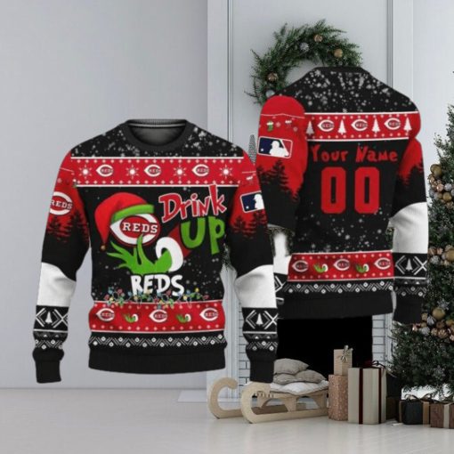 MLB Grinch Drink Up Cincinnati Reds Custom Ugly Christmas Sweaters