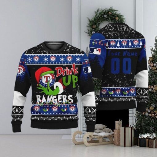 MLB Grinch Drink Up Texas Rangers Custom Ugly Christmas Sweater