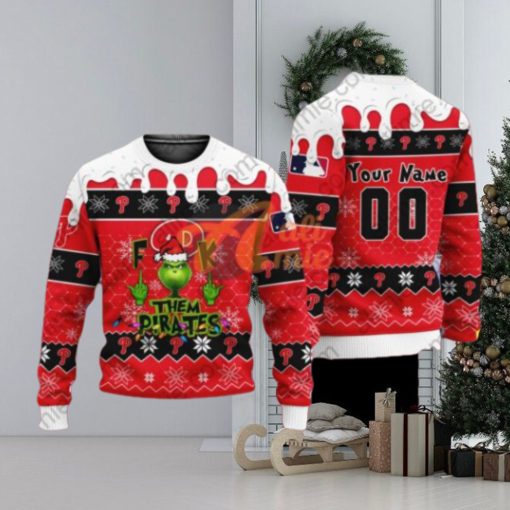 MLB Grinch Fuck Them Philadelphia Phillies Custom 3D Printed Ugly Christmas Sweater