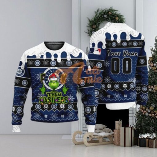 MLB Grinch Fuck Them Seattle Mariners Custom Ugly Christmas Holiday Sweater