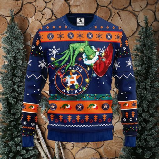 MLB Houston Astros Grinch Hand Christmas Light Ugly Christmas Sweater