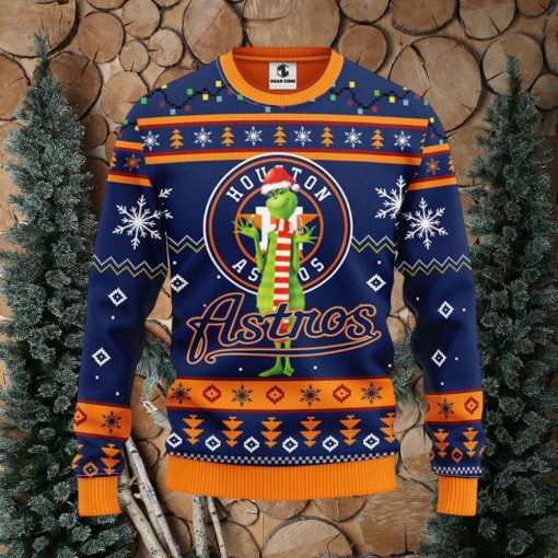 MLB Houston Astros Grinch Santa Hat Ugly Christmas Sweater