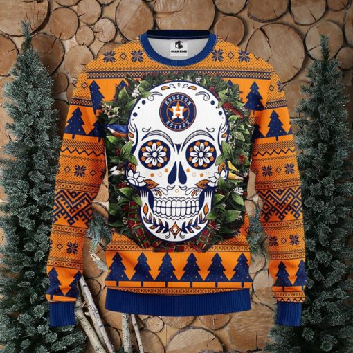 MLB Houston Astros Skull Flower Ugly Christmas Sweater