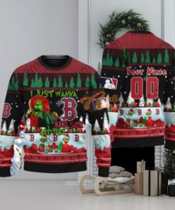 MLB I Just Wanna Boston Red Sox All Day Grinch Ugly Wool Sweater