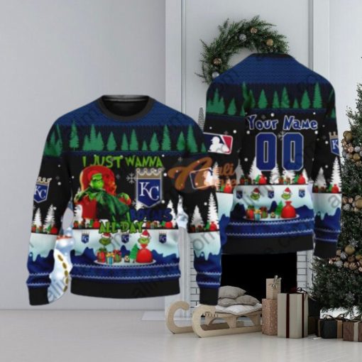 MLB I Just Wanna Kansas City Royals All Day Grinch Ugly Xmas Wool Knitted Sweater