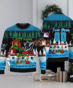 MLB I Just Wanna Miami Marlins All Day Grinch Knitting Pattern 3D Print Ugly Sweater