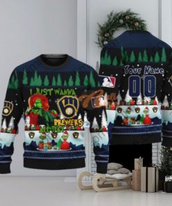 MLB I Just Wanna Milwaukee Brewers All Day Grinch Ugly Christmas Holiday Sweater