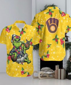 MLB Milwaukee Brewers Aloha Grinch Relax Christmas Pattern Holly Hawaiian Shirt