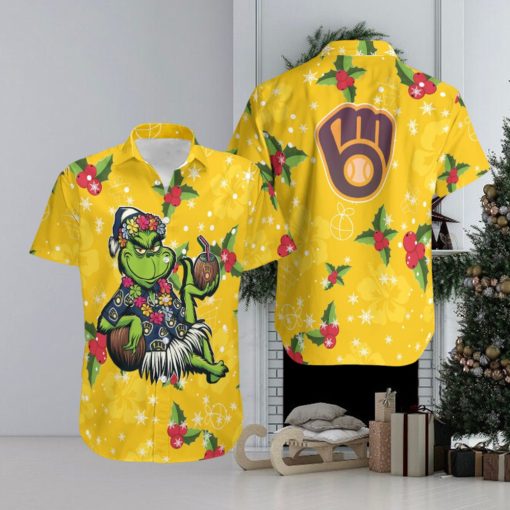 MLB Milwaukee Brewers Aloha Grinch Relax Christmas Pattern Holly Hawaiian Shirt
