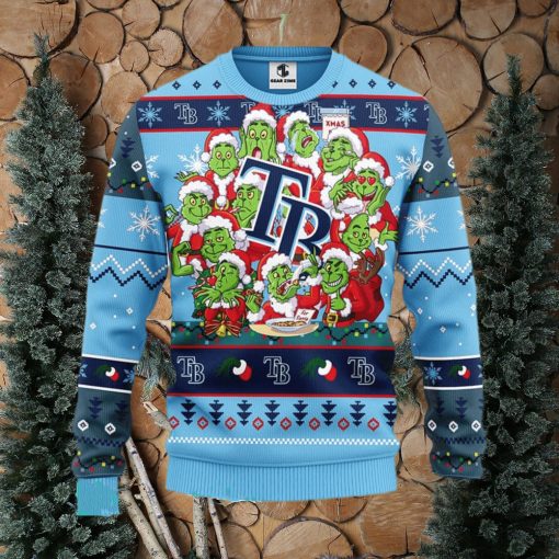 MLB Tampa Bay Rays Cute 12 Grinch Face Xmas Day Ugly Christmas Sweater Sport Fans Men And Women Christmas Gift