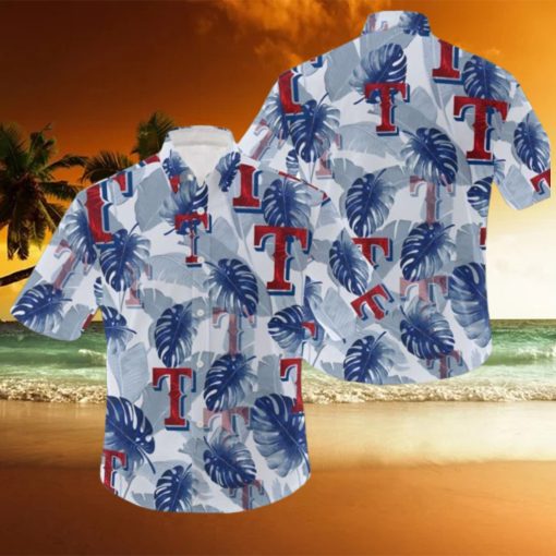 MLB Texas Rangers Logo Leaf 3D Hawaiian Shirt For Fans Gift Summer