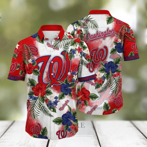 MLB Washington Nationals Hawaiian Shirt Hibiscus Flowers Pattern Summer Aloha