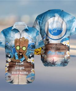 Detroit Lions NFL Hawaiian Shirt Baby Groot Lover Custom Name For Fans