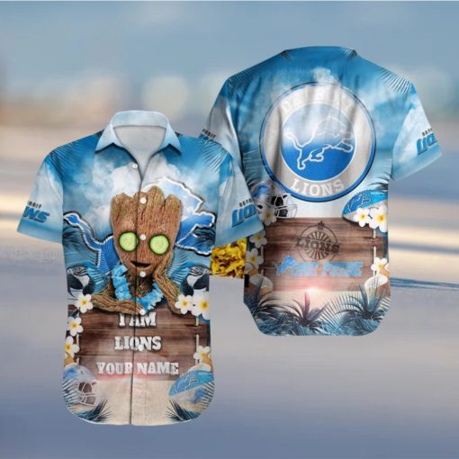 Detroit Lions NFL Hawaiian Shirt Baby Groot Lover Custom Name For Fans