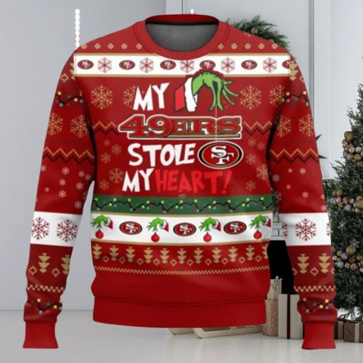 NFL San Francisco 49ers Grinch Hand My 49ers Stole My Heart Ugly Christmas Sweater