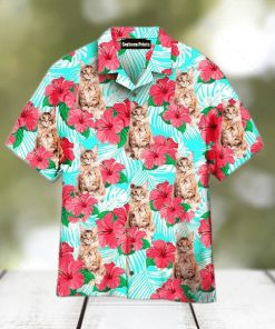 Maine Coon Cat Floral Pattern Hawaiian Shirts