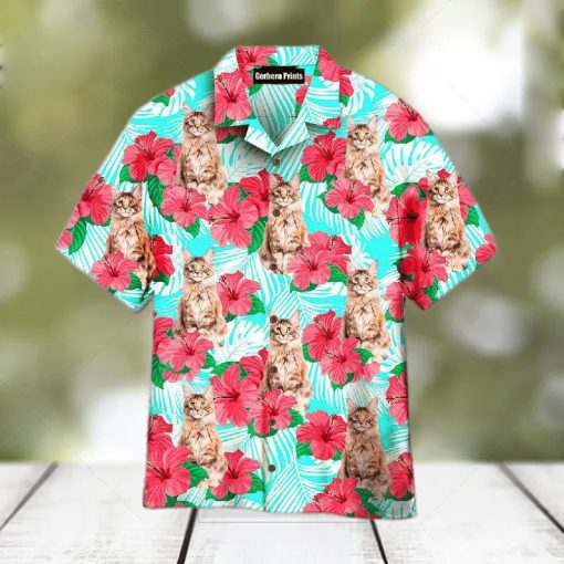 Maine Coon Cat Floral Pattern Hawaiian Shirts