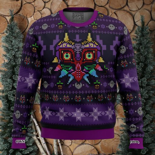 Majoras Mask Seamless Pattern Legend of Zelda For Christmas Gifts Christmas Ugly Wool Knitted Sweater