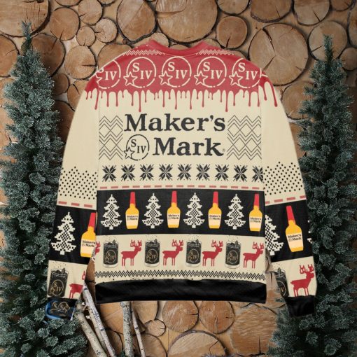 Maker’s Mark Bourbon Whisky Pine Tree & Reindeer Ugly Christmas Sweater Christmas Gift For Men And Women