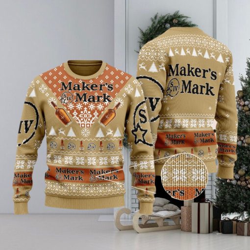 Maker’s Mark Whiskey Knitted Christmas 3D Sweater Gift Holidays