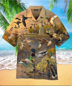 Mallard Duck Lake Sunset Trendy Hawaiian Shirt For