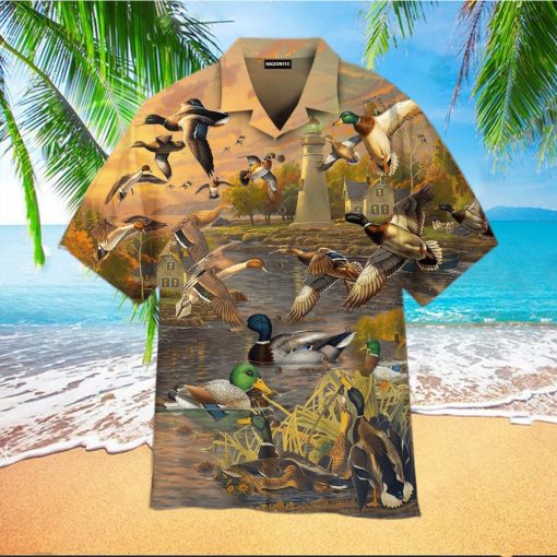 Mallard Duck Lake Sunset Trendy Hawaiian Shirt For