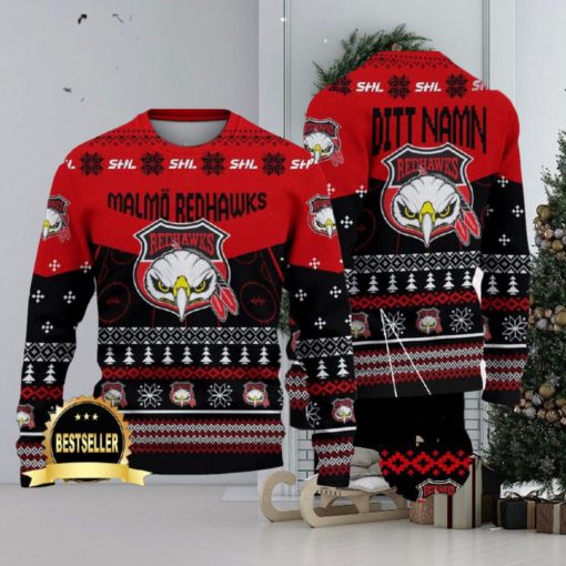 Malmo Redhawks Ugly Christmas Sweater Logo Custom Name Gift Fans