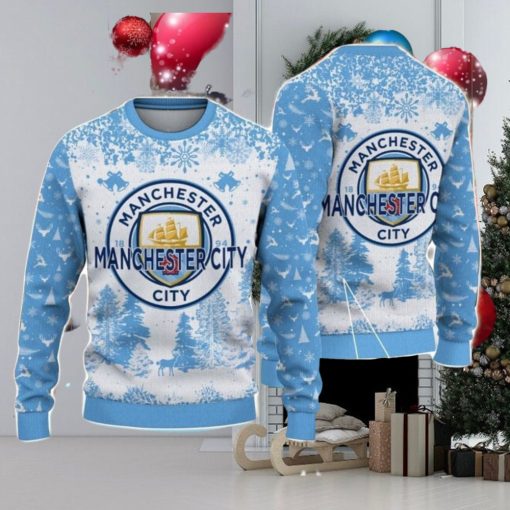 Manchester City Big Logo Pine Trees Big Fans Gift Christmas Sweater For Men And Women