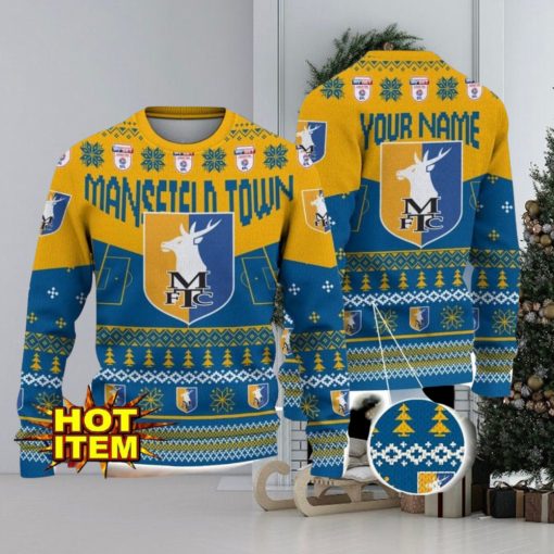 Mansfield Town FC Big Logo Custom Name 3D Ugly Christmas Sweater Christmas Gift For Big Fans