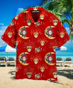 Mardi Gras Venetian Masks Pattern Red Aloha Hawaiian Shirt