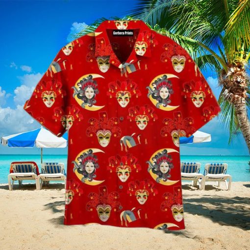 Mardi Gras Venetian Masks Pattern Red Aloha Hawaiian Shirt