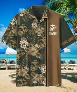 Marine Veteran Hawaiian Shirt Flowers Camo Green Contemporary Personalized Gift For Men And Women