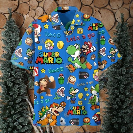 Mario Hawaiian Shirt Lets Go Blue Super Mario Best Hawaiian Shirts